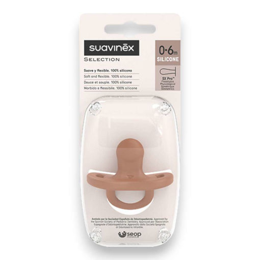 Picture of SUAVINEX ALL SILICONE PHYSIOLOGICAL SOOTHER 0-6M BRICK RED